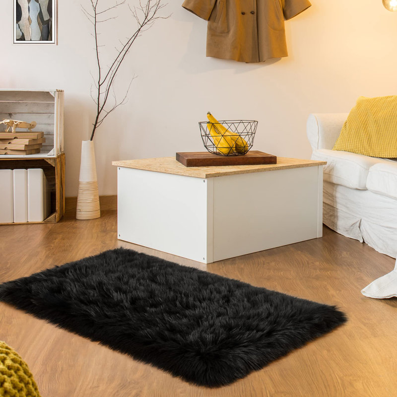 Everly Quinn Jeremial Handmade Faux Sheepskin Black Rug & Reviews Wayfair